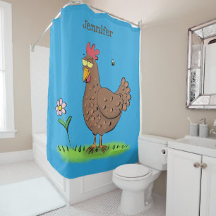 Rideaux De Douche Drôle poulet rustique whimsical dessin animé