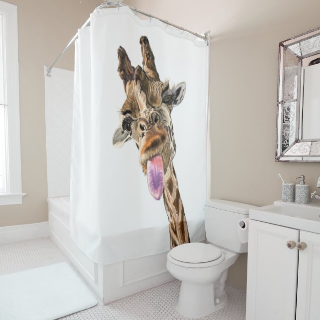 Rideaux De Douche Drôle Tongue Giraffe Out et Wink Jouant - Amusant (En situation)