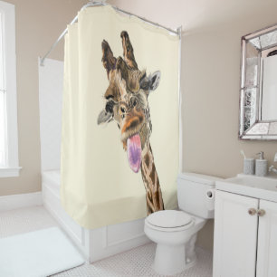Rideaux De Douche Drôle Tongue Giraffe Sortie et lavabo Jouant - So