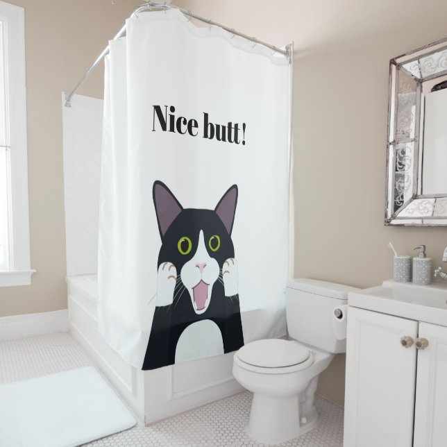 Rideaux De Douche Drôle tuxedo chat dessin animé beau cul citation (En situation)