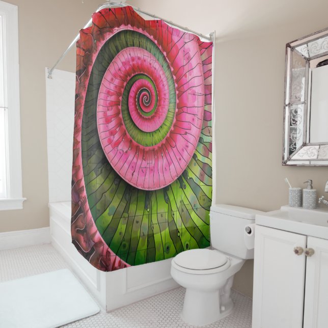 Rideaux De Douche Dubman Designs : Fibonacci rose et vert lumineux  (En situation)