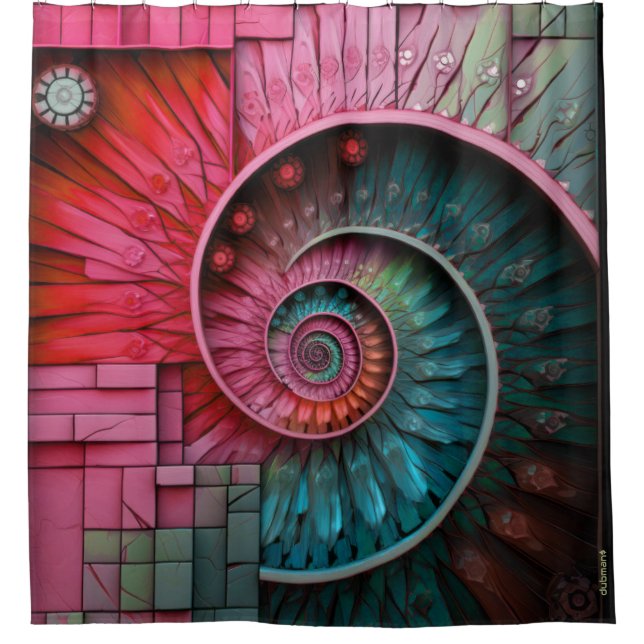 Rideaux De Douche Dubman Designs : Spirale mosaïque de Fibonacci (Devant)