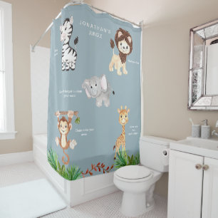 Rideaux De Douche Dusty Blue Kid's Jungle Animaux drôle Nom personna