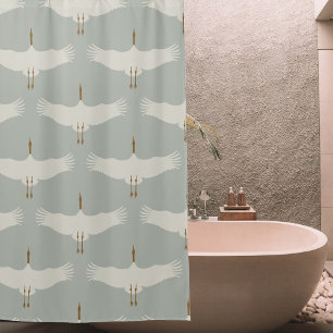 Rideaux De Douche Dusty Blue Neutral Birds Grues Art Déco Motif