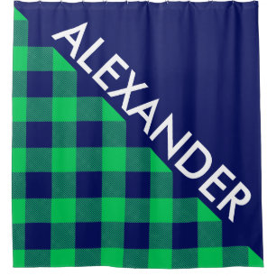 Rideaux De Douche DYI BG Emerald Buffalo Navy Plaid 2 Bold Triangles