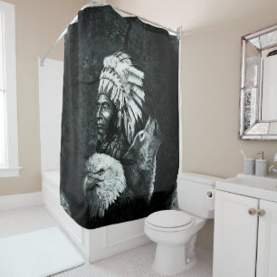 Rideaux De Douche Eagle Wolf Eagle, chefs indiens d'Amérique 02
