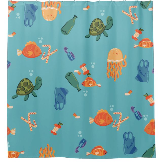 Rideaux De Douche earth day underwater pollution blue (Devant)