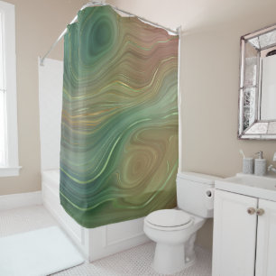 Rideaux De Douche Earthy Emerald Strata   Agate d'encre verte et dor