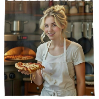 Rideaux De Douche Eating Pizza Photo Personalize Customize