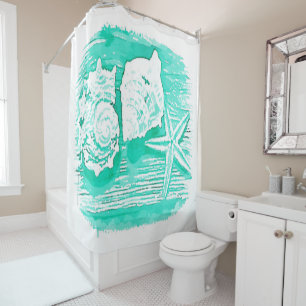 Rideaux De Douche eau de la plage côtière coquillage turquoise étoil