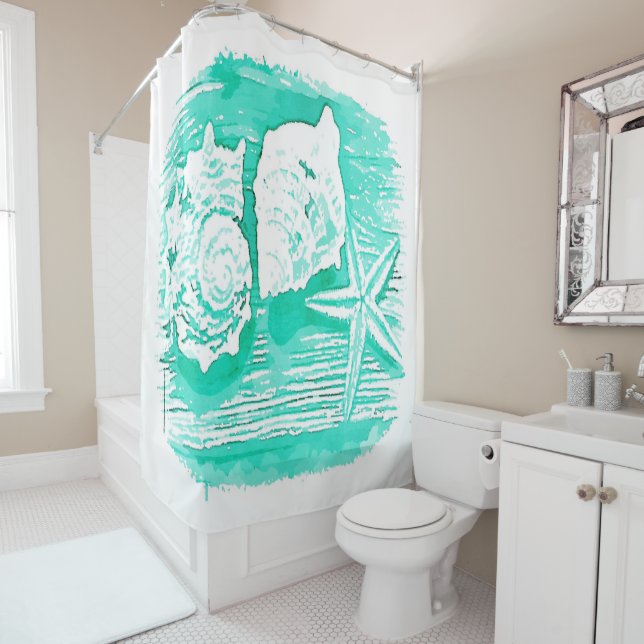 Rideaux De Douche eau de la plage côtière coquillage turquoise étoil (En situation)