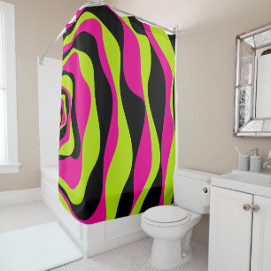 Rideaux De Douche Ebb et flux 4 en Lime vert, rose chaud et noir