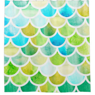 Rideaux De Douche Échelles de sirène. Aquarelle écailles de poisson.