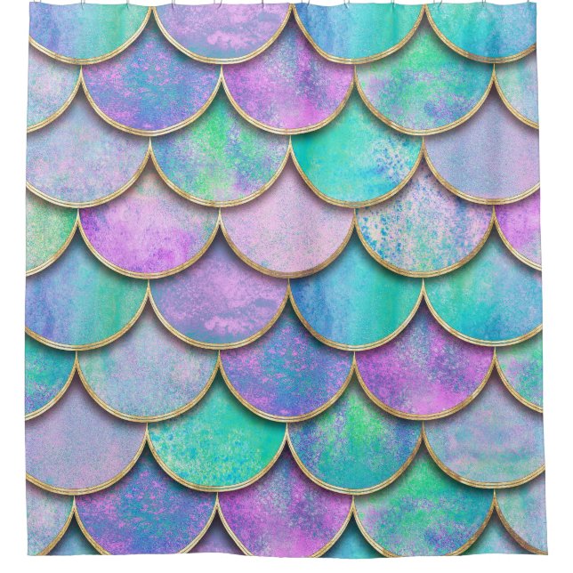 Rideaux De Douche Échelles de sirène : motif d'onde aquarelle. (Devant)