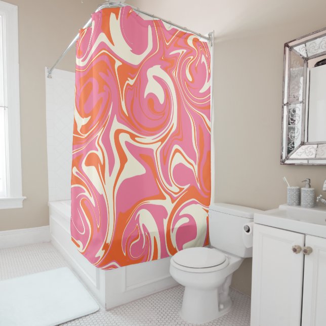 Rideaux De Douche Éclaboussure - Rose, Orange et Crème (En situation)