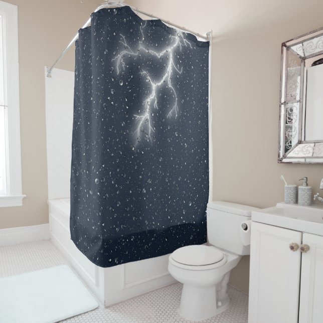Rideaux De Douche Éclair et gouttes de pluie (En situation)