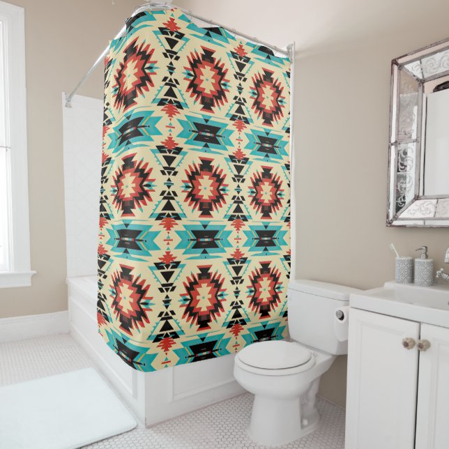 Rideaux De Douche éclat de soleil motif amérindien (En situation)