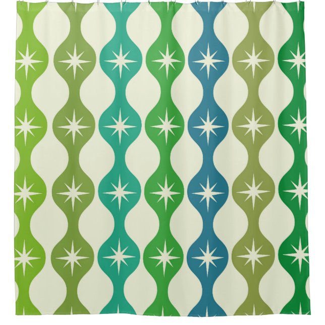 Rideaux De Douche Éclats de milieu de siècle sur un motif ogee vert  (Devant)