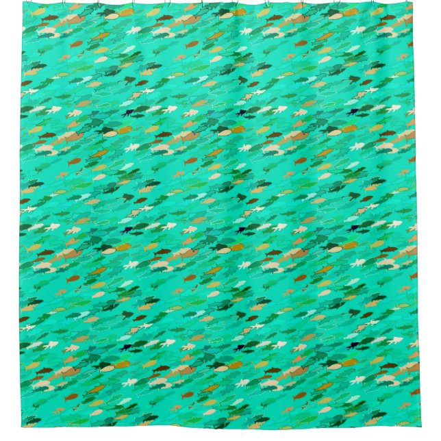 Rideaux De Douche École de Poisson, Aqua, Vert et Or (Devant)