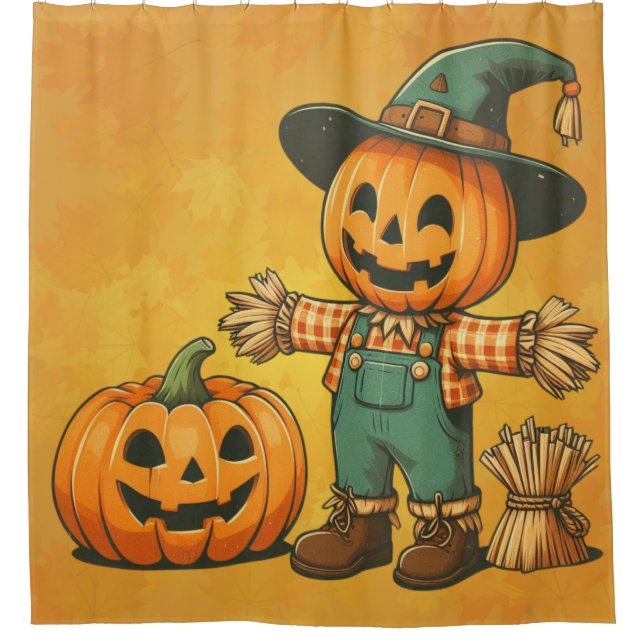 Rideaux De Douche Écran d'Halloween/Automne mignon et citrouille (Devant)