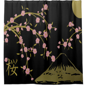 Rideaux De Douche Écran japonais rose Sakura or noir