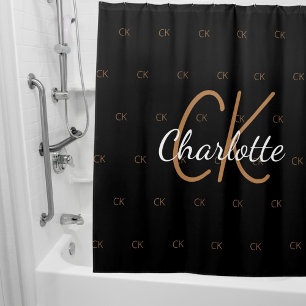 Rideaux De Douche Écriture de nom du monogramme en or noir