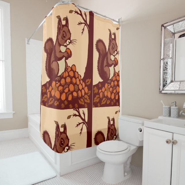 Rideaux De Douche 🐿️ Écureuil d'Automne (En situation)