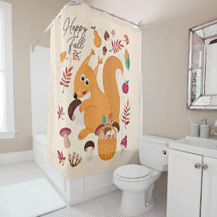 Rideaux De Douche Écureuil mignon d'automne avec texte personnalisé