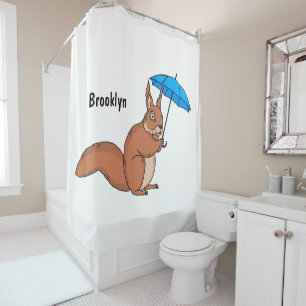Rideaux De Douche Écureuil rouge mignon avec dessin animé parapluie