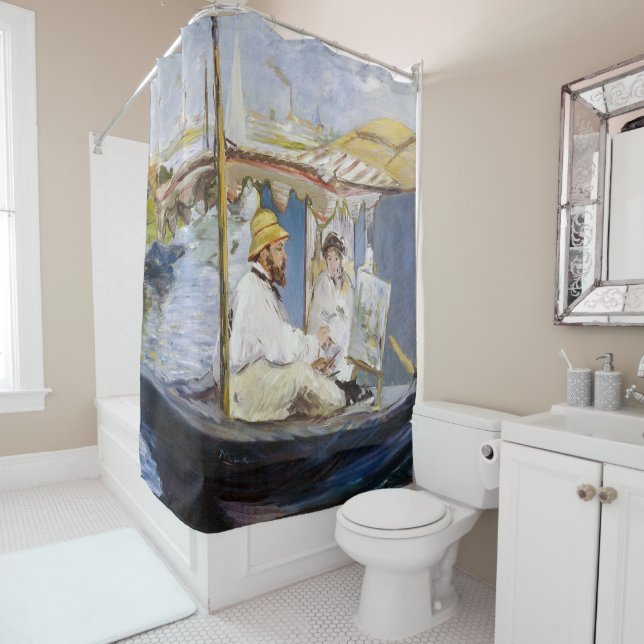 Rideaux De Douche Edouard Manet - Monet dans son bateau-atelier (En situation)