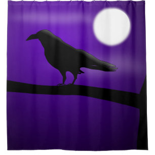 Rideaux De Douche Eerie Blackbiird sur Branche Purple Sky Pleine lun