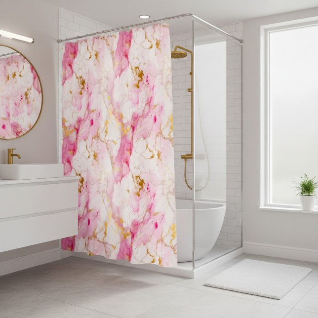 Rideaux De Douche Effet de marbre rose et or (Pink and gold marble effect shower curtain.)