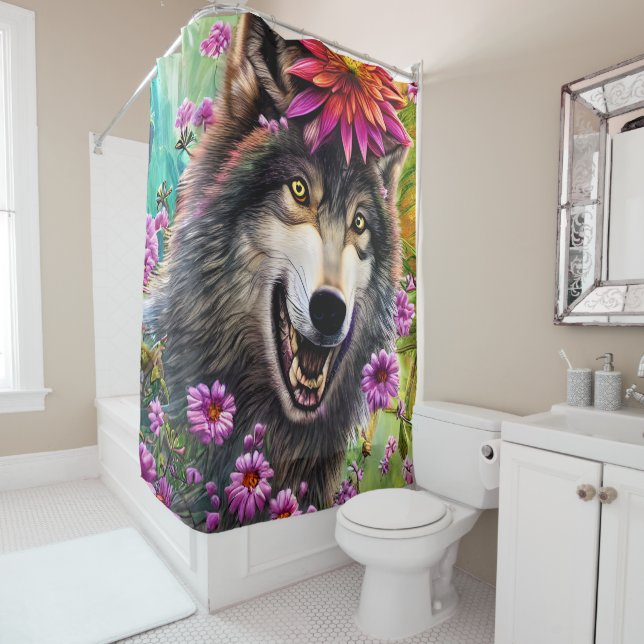Rideaux De Douche Effrayant Roi Wolf (En situation)