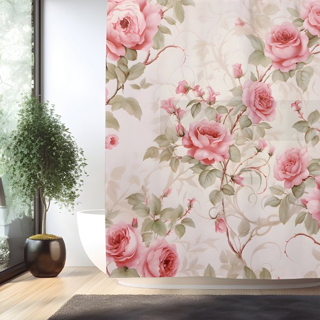 Rideaux De Douche Élégance de la vigne de rose à l'aquarelle (Créateur téléchargé)