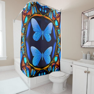 Rideaux De Douche Élégance Électrique : Papillons Bleus Néon dans la