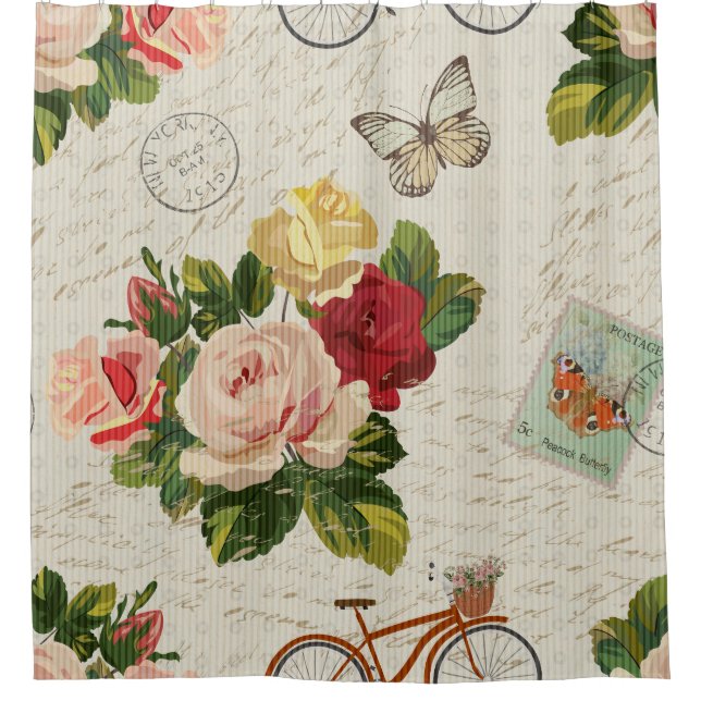 Rideaux De Douche Elégance florale vintage, papillon (Devant)