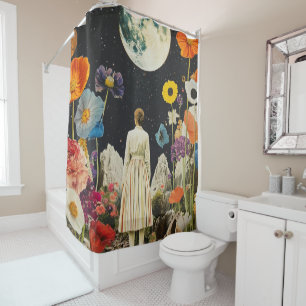 Rideaux De Douche Élégance Lune - Vue arrière de la femme avec Lune