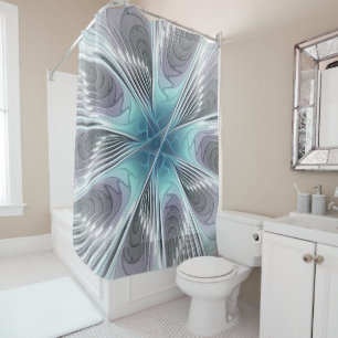 Rideaux De Douche Élégance Moderne Fleur d'Art Fractal Bleu Gris Bla