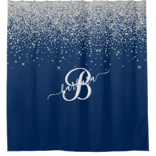 Rideaux De Douche Élégant 3 Couleurs Monogramme Bleu Argent Éperc