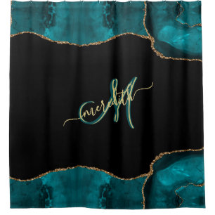 Rideaux De Douche Élégant 3 couleurs Monogramme Turquoise Black Go