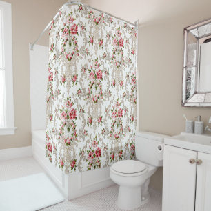 Rideaux De Douche Élégant Arrière - plan Floral-Blanc de Rococo