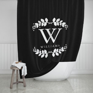 Rideaux De Douche Elegant Black and White Monogram