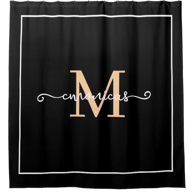 Rideaux De Douche Elegant Black &white Bordar Script Monogram Name  (Devant)
