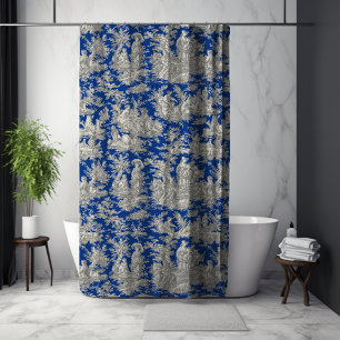 Rideaux De Douche Élégant bleu foncé toile de Jouy vintage