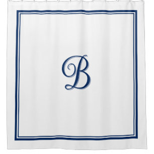 Rideaux De Douche Élégant bleu marine Double bordure Monogramme