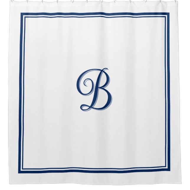 Rideaux De Douche Élégant bleu marine Double bordure Monogramme (Devant)