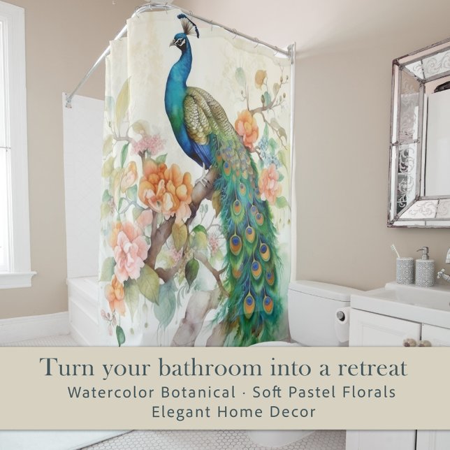 Rideaux De Douche Elégant bleu paon rose Fleurs (Elegant peacock botanical shower curtain)
