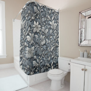 Rideaux De Douche Elégant bleu poussiéreux argent blanc gris gris fl