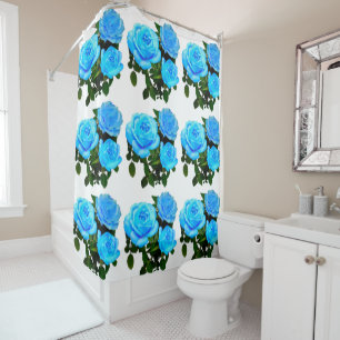 Rideaux De Douche Elégant bleu turquoise rose bleu floral bleu fleur