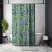 Élégant Bleu Vert Toile De Jouy Française Vintage